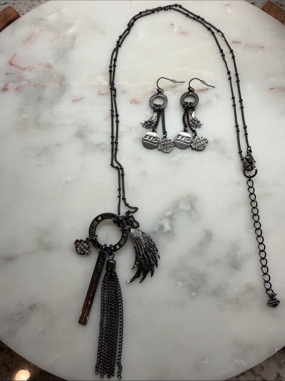 Harley Davidson 15 inch Pendant Necklace with Matching Earrings with crystals